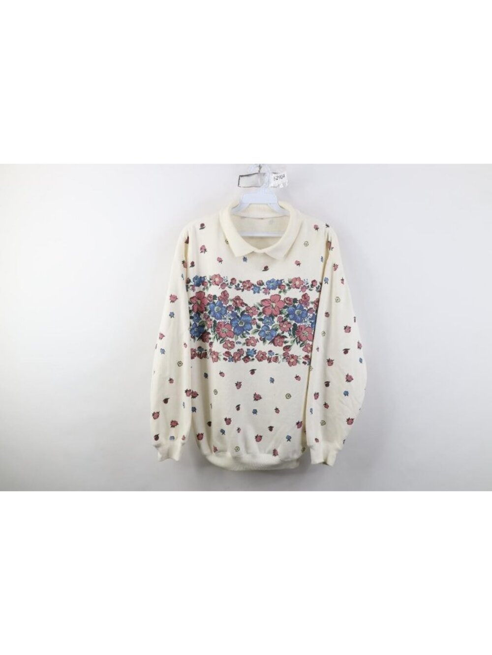 Vintage 90s Streetwear Womens Size Large Distressed Flower Collared Sweatshirt